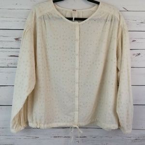 Free People Long Sleeve Ivory Eyelet Blouse C84